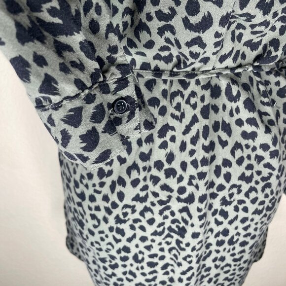 H&M Divided Khaki Green Leopard Print Button Up Tie Waist Mini Dress Sz 12 - Picture 3 of 12